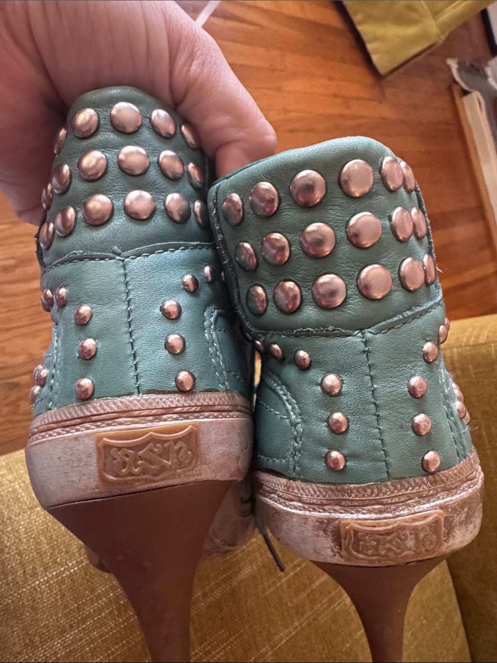 Ash Teal Lace-Up Studded High-Top Heels - Picture 6 of 11